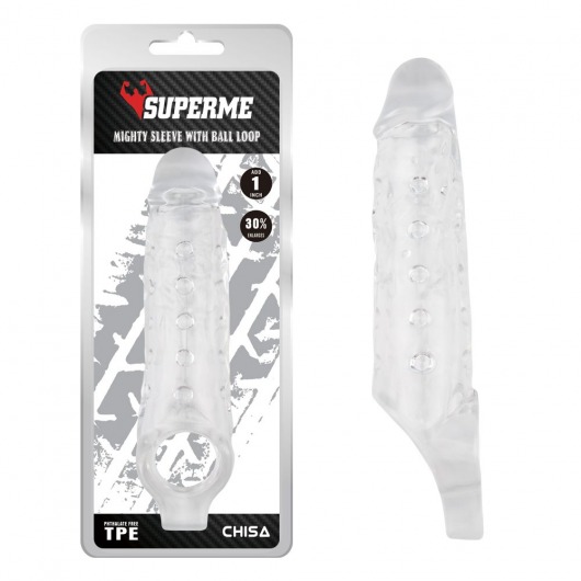 Прозрачная насадка на пенис с подхватом Mighty Sleeve With Ball Loop - 22 см. - Chisa - в Тюмени купить с доставкой
