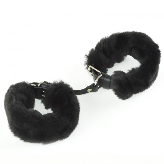 Черные кожаные наручники со съемной опушкой - Sitabella - купить с доставкой в Тюмени