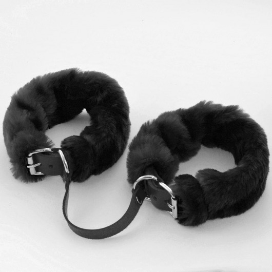 Черные кожаные оковы со съемной опушкой - Sitabella - купить с доставкой в Тюмени