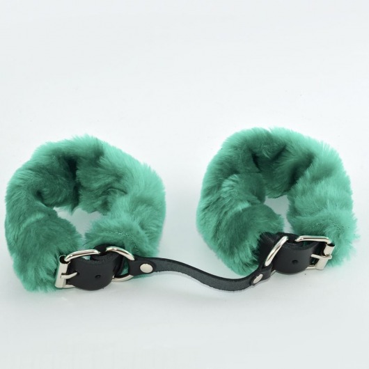 Черные кожаные наручники со съемной зеленой опушкой - Sitabella - купить с доставкой в Тюмени
