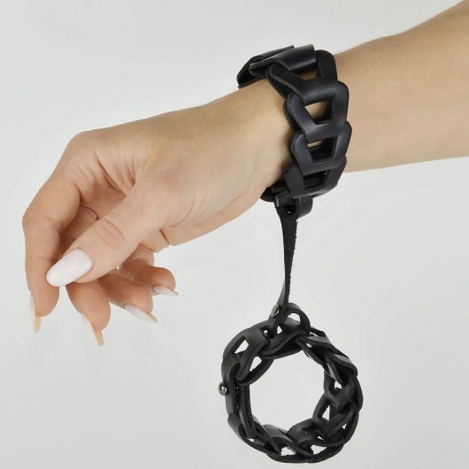 Черные кожаные наручники  Клеопатра - Sitabella - купить с доставкой в Тюмени