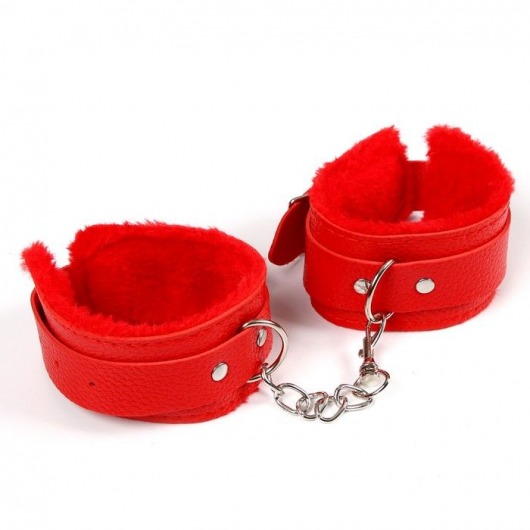 Красные наручники с меховой подкладкой и ремешками - Сима-Ленд - купить с доставкой в Тюмени