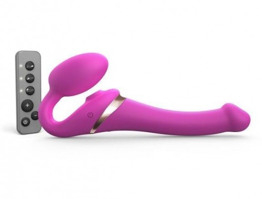 Ярко-розовый безремневой страпон Multi Orgasm Size S с клиторальной стимуляцией - Strap-on-me - купить с доставкой в Тюмени