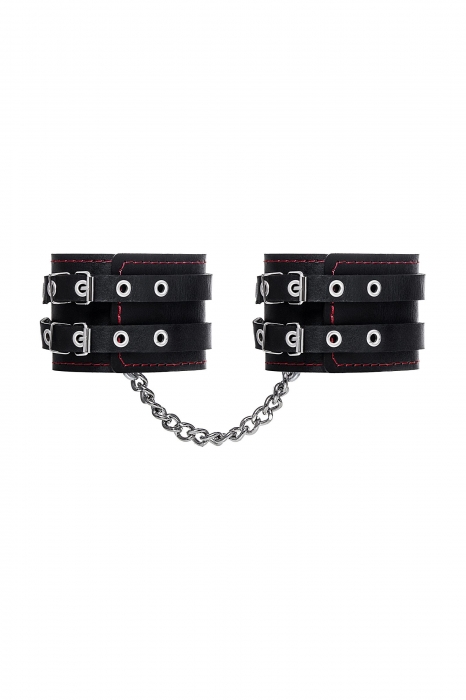 Черные кожаные оковы с двумя ремнями и контрастной строчкой - Pecado - купить с доставкой в Тюмени