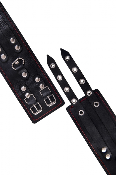 Черные кожаные оковы с двумя ремнями и контрастной строчкой - Pecado - купить с доставкой в Тюмени