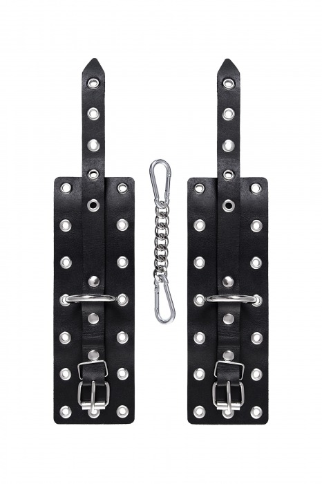 Черные кожаные однослойные наручники с люверсами - Pecado - купить с доставкой в Тюмени