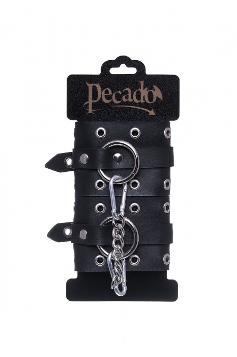 Черные кожаные однослойные наручники с люверсами - Pecado - купить с доставкой в Тюмени