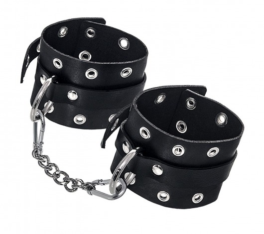 Черные кожаные однослойные наручники с люверсами - Pecado - купить с доставкой в Тюмени