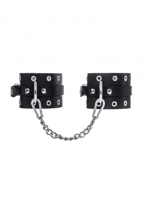 Черные кожаные однослойные оковы с люверсами - Pecado - купить с доставкой в Тюмени
