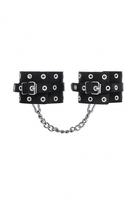 Черные кожаные однослойные оковы с люверсами - Pecado - купить с доставкой в Тюмени