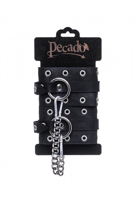 Черные кожаные однослойные оковы с люверсами - Pecado - купить с доставкой в Тюмени