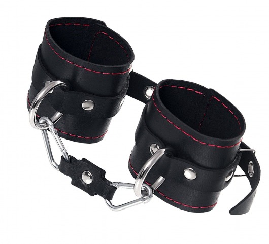 Черные кожаные однослойные наручники с контрастной строчкой - Pecado - купить с доставкой в Тюмени