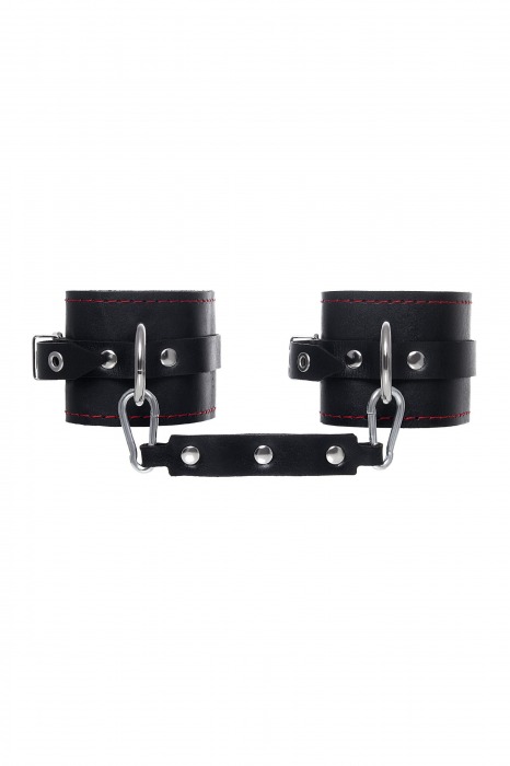 Черные кожаные однослойные оковы с контрастной строчкой - Pecado - купить с доставкой в Тюмени