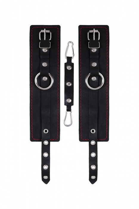 Черные кожаные однослойные оковы с контрастной строчкой - Pecado - купить с доставкой в Тюмени