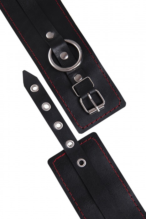 Черные кожаные однослойные оковы с контрастной строчкой - Pecado - купить с доставкой в Тюмени