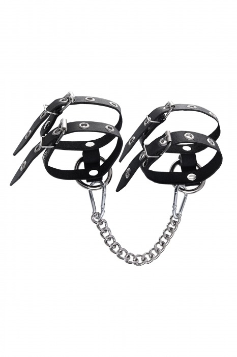 Черные однослойные кожаные оковы из двух ремешков - Pecado - купить с доставкой в Тюмени