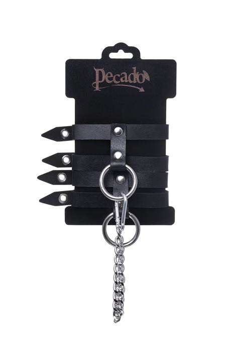 Черные однослойные кожаные оковы из двух ремешков - Pecado - купить с доставкой в Тюмени