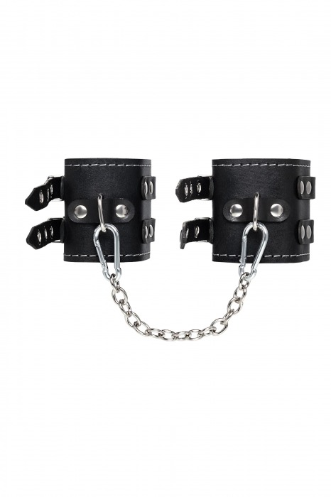 Черные кожаные оковы с двумя ремнями и красной подкладкой - Pecado - купить с доставкой в Тюмени