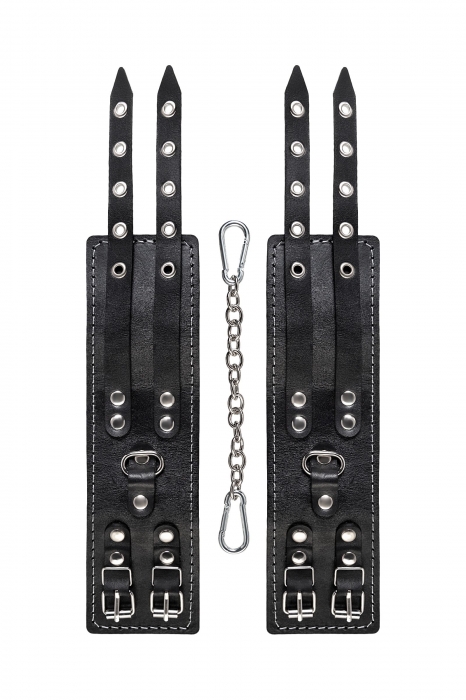 Черные кожаные оковы с двумя ремнями и красной подкладкой - Pecado - купить с доставкой в Тюмени