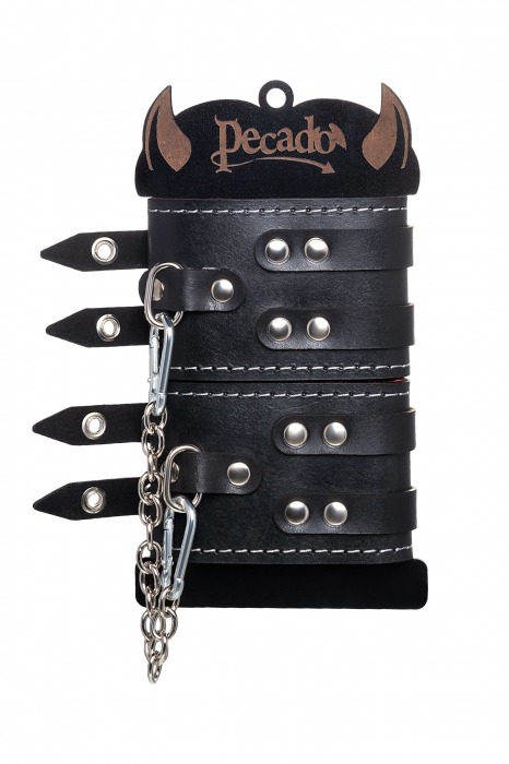 Черные кожаные оковы с двумя ремнями и красной подкладкой - Pecado - купить с доставкой в Тюмени