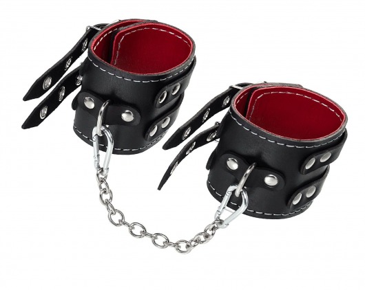 Черные кожаные оковы с двумя ремнями и красной подкладкой - Pecado - купить с доставкой в Тюмени