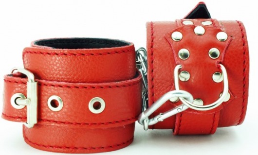 Красные кожаные наручники с клепками - БДСМ Арсенал - купить с доставкой в Тюмени