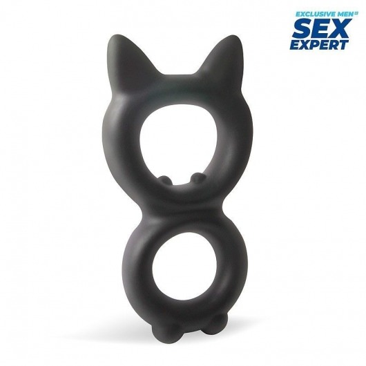 Черное двойное эрекционное кольцо с кошачьими ушками - Sex Expert - в Тюмени купить с доставкой