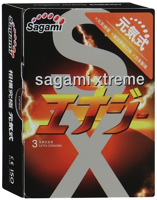 Презервативы Sagami Xtreme ENERGY с ароматом энергетика - 3 шт. - Sagami - купить с доставкой в Тюмени