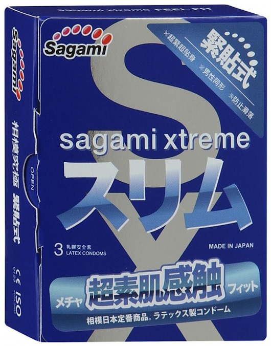 Розовые презервативы Sagami Xtreme FEEL FIT 3D - 3 шт. - Sagami - купить с доставкой в Тюмени