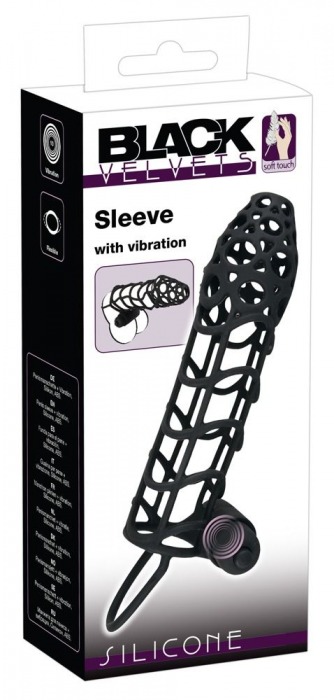 Чёрная закрытая насадка-сетка на пенис с вибрацией Black Velvet - 14 см. - Orion - в Тюмени купить с доставкой