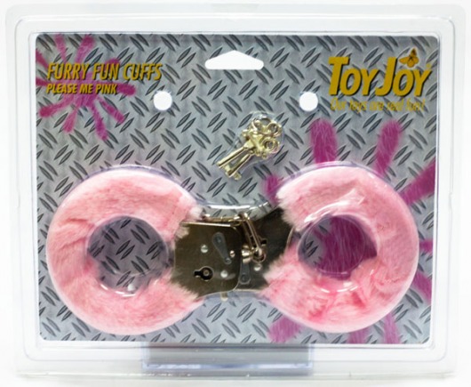 Розовые меховые наручники с ключами - Toy Joy - купить с доставкой в Тюмени