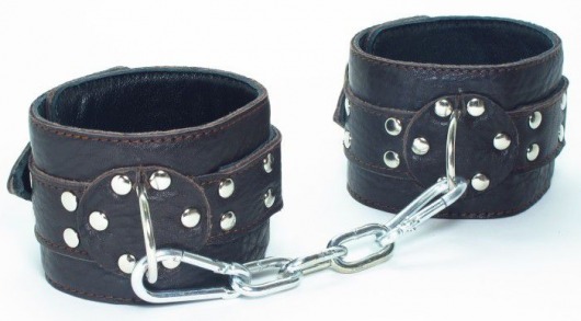 Кожаные наручники на металлической цепочке - БДСМ Арсенал - купить с доставкой в Тюмени