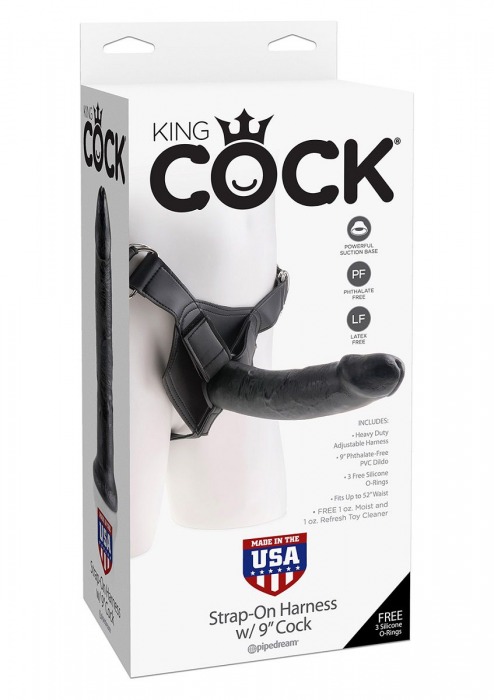 Страпон Harness со съемной чёрной насадкой King Cock 9 - 23 см. - Pipedream - купить с доставкой в Тюмени