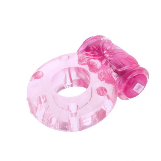 Розовое эрекционное кольцо с бабочкой на вибропуле - Baile - в Тюмени купить с доставкой