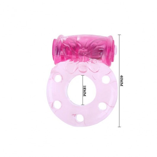 Розовое эрекционное кольцо с бабочкой на вибропуле - Baile - в Тюмени купить с доставкой