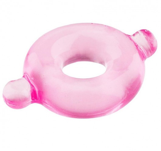 Розовое эрекционное кольцо с ушками для удобства надевания BASICX TPR COCKRING PINK - Dream Toys - в Тюмени купить с доставкой