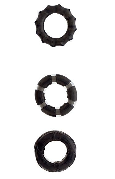 Набор из 3 чёрных эрекционных колец MENZSTUFF STRETCHY COCK RINGS - Dream Toys - в Тюмени купить с доставкой
