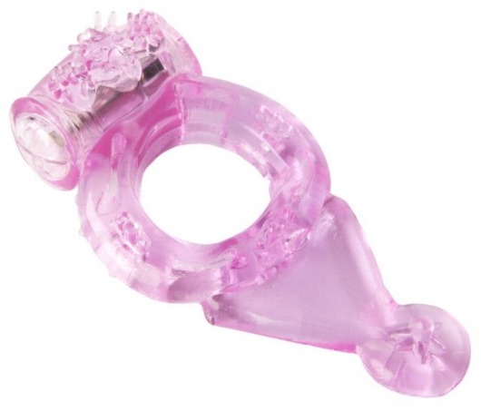 Розовое эрекционное виброкольцо с хвостом - Toyfa Basic - в Тюмени купить с доставкой