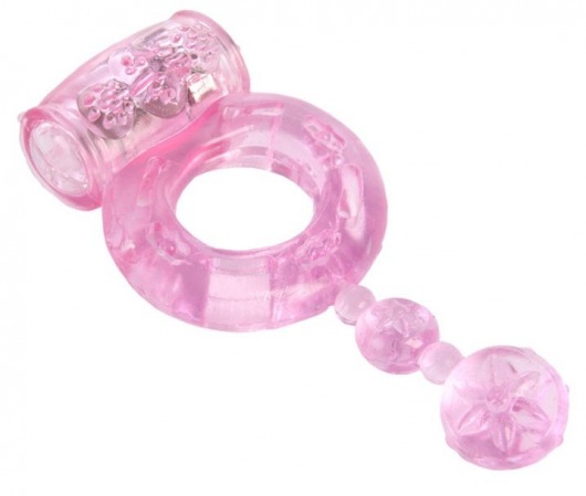Розовое эрекционное кольцо с вибратором и хвостом - Toyfa Basic - в Тюмени купить с доставкой