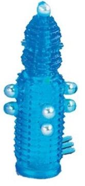 Голубая эластичная насадка на пенис с жемчужинами, точками и шипами Pearl Stimulator - 11,5 см. - Tonga - в Тюмени купить с доставкой