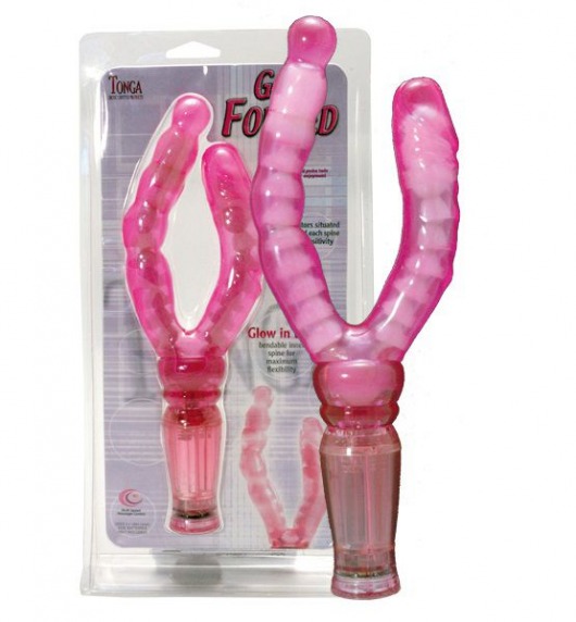 Розовый вагинально-анальный вибромассажёр Get Forked - 16,5 см. - Tonga