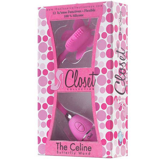 Розовый вибростимулятор-бабочка на ручке THE CELINE BUTTERFLY - Closet Collection