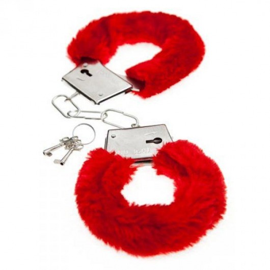 Красные меховые наручники Love с ключиками - Baile - купить с доставкой в Тюмени