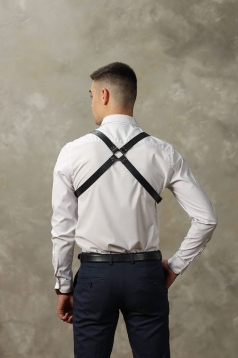 Черная мужская кожаная портупея №4 - БДСМ Арсенал - купить с доставкой в Тюмени