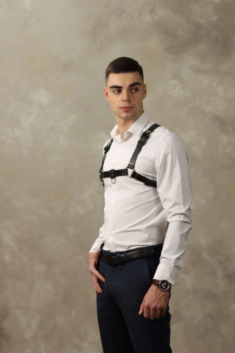 Черная мужская кожаная портупея №4 - БДСМ Арсенал - купить с доставкой в Тюмени