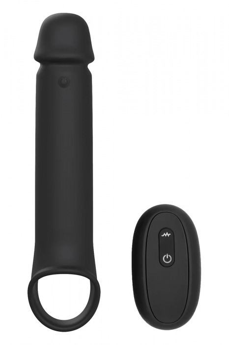 Черная насадка-удлинитель с вибрацией Vibrating Extender With Remote - Dream Toys - в Тюмени купить с доставкой
