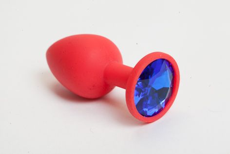 Красная силиконовая пробка с синим стразом - 7,1 см. - 4sexdreaM - купить с доставкой в Тюмени