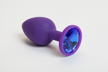 Фиолетовая силиконовая пробка с синим стразом - 7,1 см. - 4sexdreaM - купить с доставкой в Тюмени