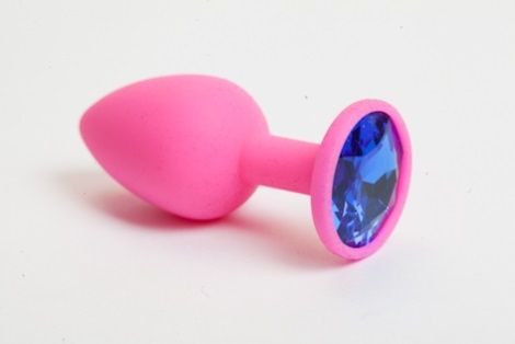 Розовая силиконовая пробка с синим стразом - 7,1 см. - 4sexdreaM - купить с доставкой в Тюмени
