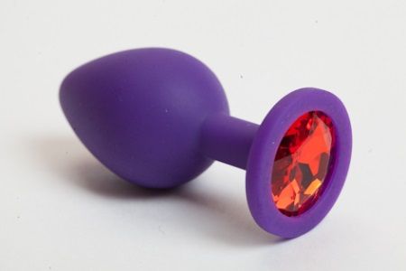 Фиолетовая силиконовая пробка с алым стразом - 8,2 см. - 4sexdreaM - купить с доставкой в Тюмени